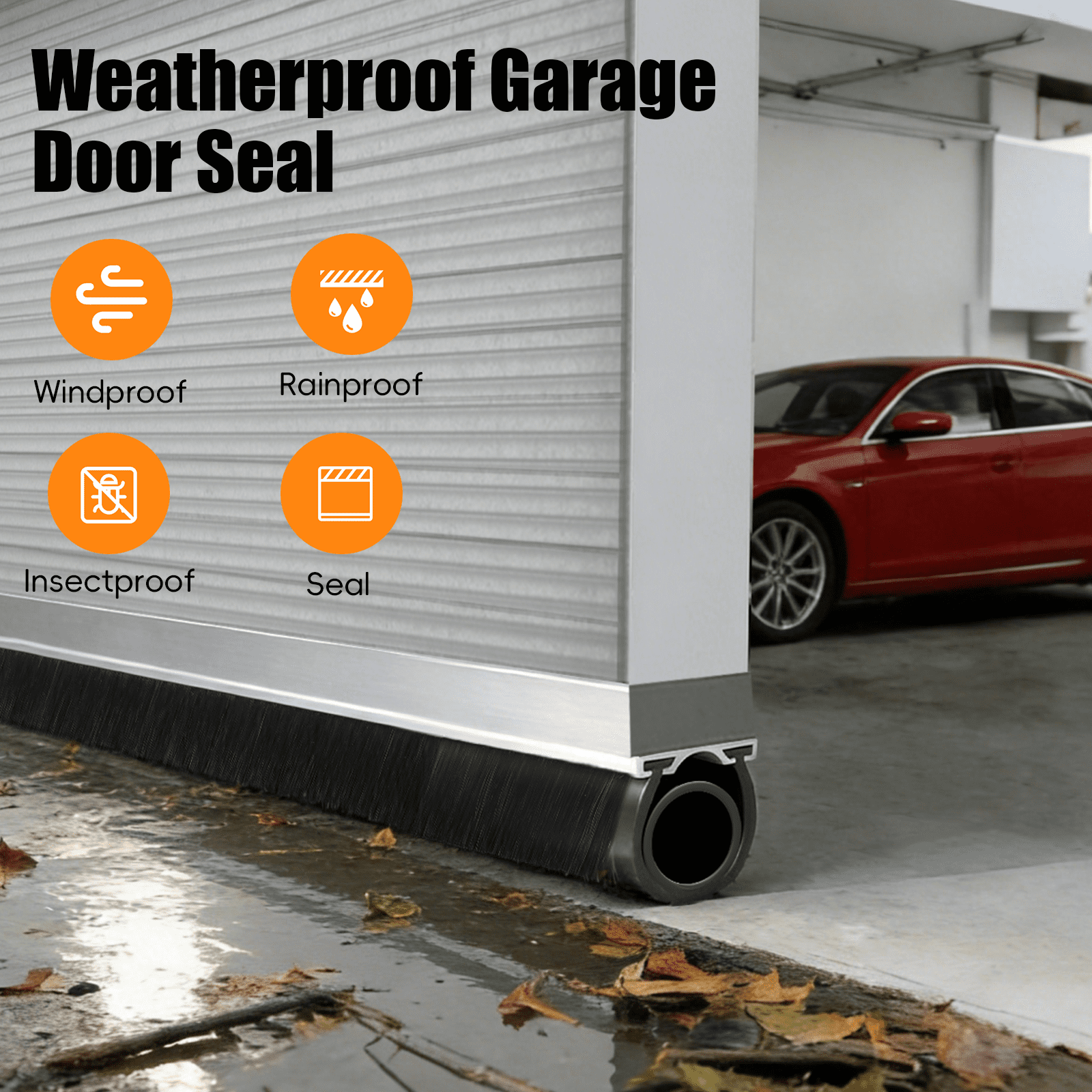 20FT Universal Garage Door Seals Kit，Heavy Duty EPDM U+O Bottom Rubber Weatherproof Seal & Brush with Pre-drilled Aluminum Track，Universal Replacement Stops Rain, Drafts & Pests