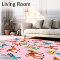thumbnail image 2 of ODIKA 4'x6' Machine Washable Non-Slip Area Rug, Whimsical Safari Adventure with Playful Giraffes and Zebras High Traffic Rug, Pink, 682866, 2 of 7
