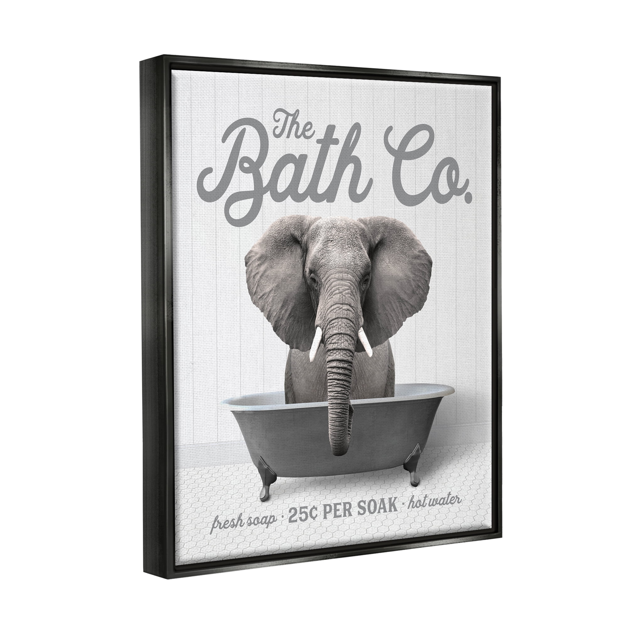 Stupell Industries Elephant in Bathtub Animals & Insects Painting Black Floater Framed Art Print Wall Art, 25 x 31