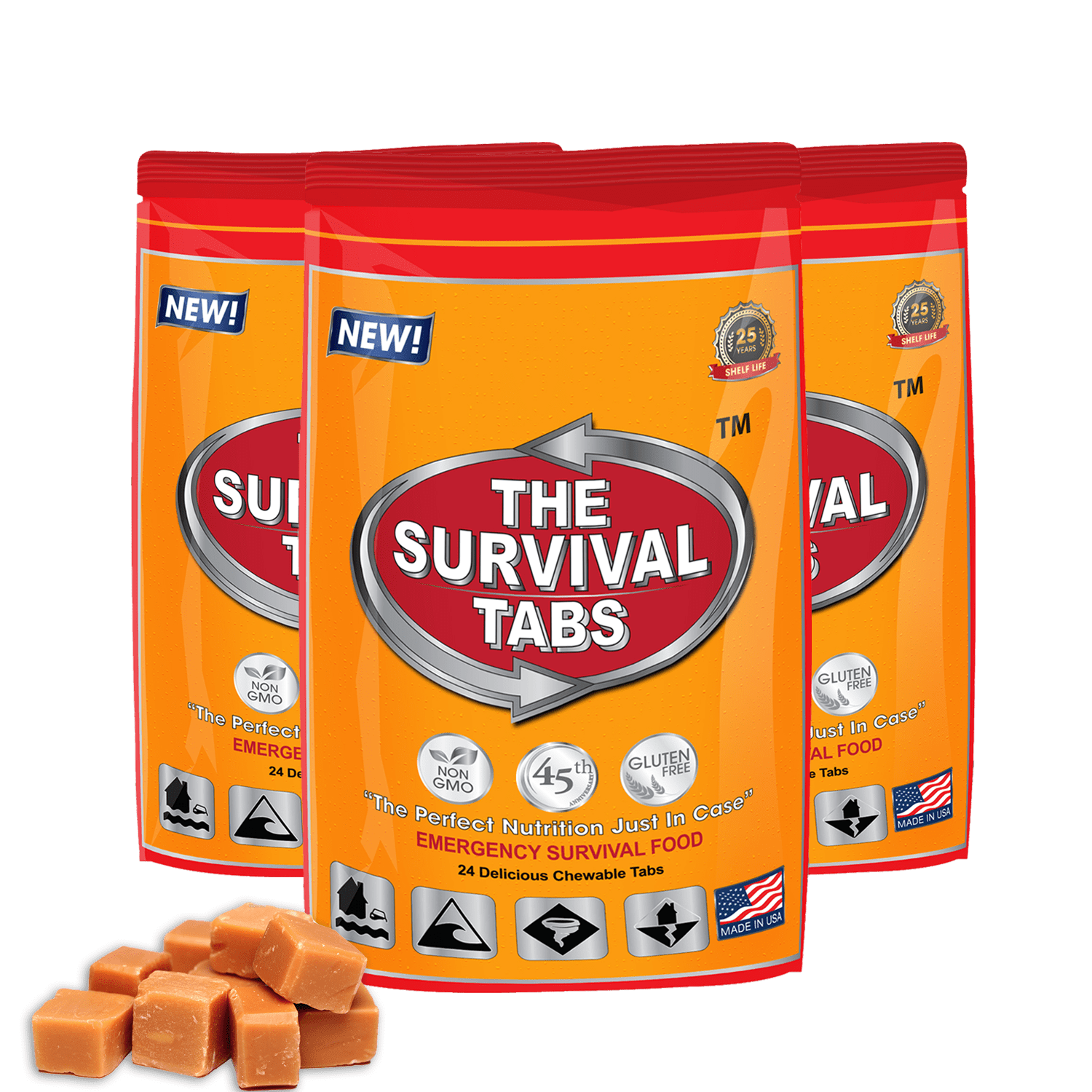 6 days Survival Food tablet none-GMO gluten-free 25 years shelf life 24 Tabs Buttescotch x 3 pouches