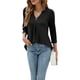 thumbnail image 3 of SAYOO, camisetas salvajes a la moda para mujer, camisetas de manga 3/4 con botones y cuello en V de Color sólido, camisas informales holgadas de primavera, ropa de calle SAYOO  moda, 3 of 5