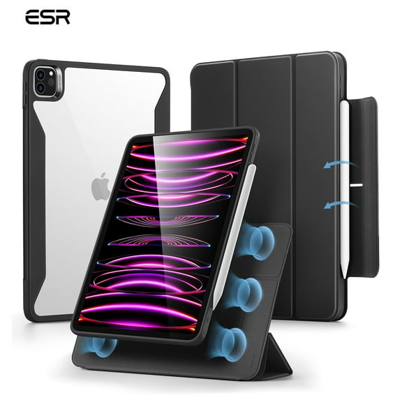 ESR Hybrid Case Compatible with iPad Pro 12.9 Inch (2022/2021), iPad Pro 12.9 Case with Pencil Holder, Detachable Magnetic Cover, Vertical Stand, Rebound 360 Series, Black