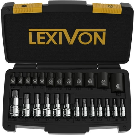 LEXIVON Master Torx Bit and Socket Set, Premium S2 Alloy & Cr-V Steel | 25-Piece, Bit Socket T8-T60 & E-Torx E4-E22 | Heavy-Duty Storage Case (LX-148)