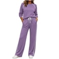 thumbnail image 2 of Bzdzmqm Women's 2 Piece Lounge Set Round Neck Long Sleeve Pullover and Wide Leg Pants with Drawstring Elastic Waist Cozy Casual Two Piece Outfit Solid Basic Tracksuit for Fall Winter Daily Wear,, 2 of 9