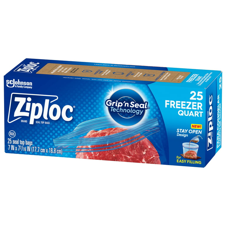 Ziploc Quart Food Storage Freezer Bags, New Stay Open Design with Stand-Up  Bottom, Easy to Fill, 19 Count