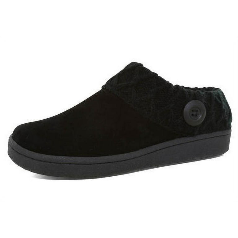 Clarks Suede Leather Knitted Collar Clog Plush Faux Fur Lining Slippers All Black