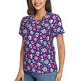 thumbnail image 2 of Xecao Skull Blue Flower for Women's V-Neck T-Shirts-Elegant Half-Sleeve Tops Perfect for Summer-Large, 2 of 5