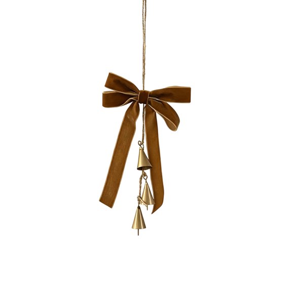 2026 Christmas Home Party Decoration Christmas Ornament Bow Knot Hanging Decoration With Golden Bells Vintage Hanging Pendant For Xmas Tree Wall Door Holiday Party Decor