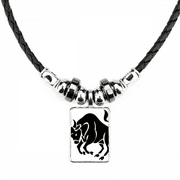 Constellation Taurus Zodiac Sign Necklace Jewelry Torque Leather Rope Pendant
