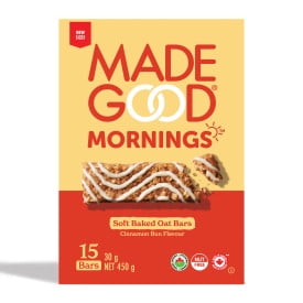 MadeGood Mornings Cinnamon Bun Soft Baked Oat Bars 15pk, MG Cinnamon Mornings VP