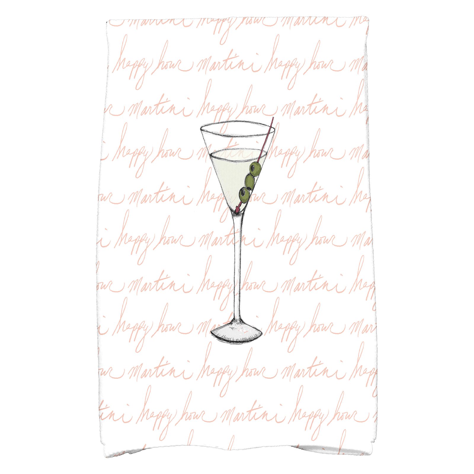 Simply Daisy, 16 x 25 inch, Martini Glass Text Fade, Geometric Print Kitchen Towel, Coral