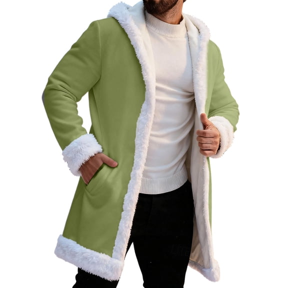 JHHLSF Christmas Cardigan for Men's Cozy Hooded with Open Front Sweater for Outdoor Winter Xmas Coat Tops with Pockets Light Green, XL