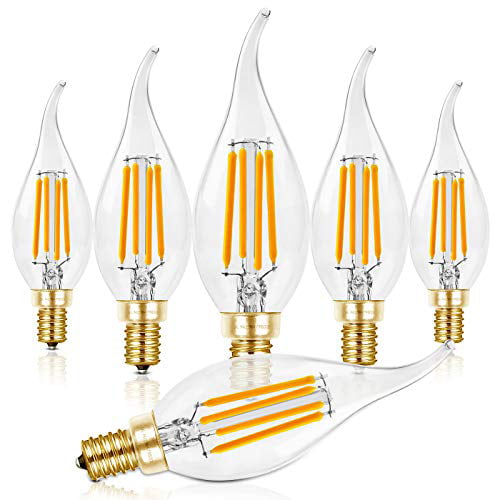 Hizashi LED Candelabra Bulb 90+ CRI Flame Tip 650 Lumens Dimmable E12 Filament Candle Bulbs 6W 5000K Daylight White CA11 LED Chandelier Light Bulbs UL Listed 60W Equivalent 3 Pack 