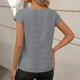 thumbnail image 2 of TaTaai Women's short sleeve crew neck top, linen cotton fabric, solid color, button cuffs, cutout detail, pullover style, casual loose fit, soft breathable, ideal for daily outings Gift, 2 of 7