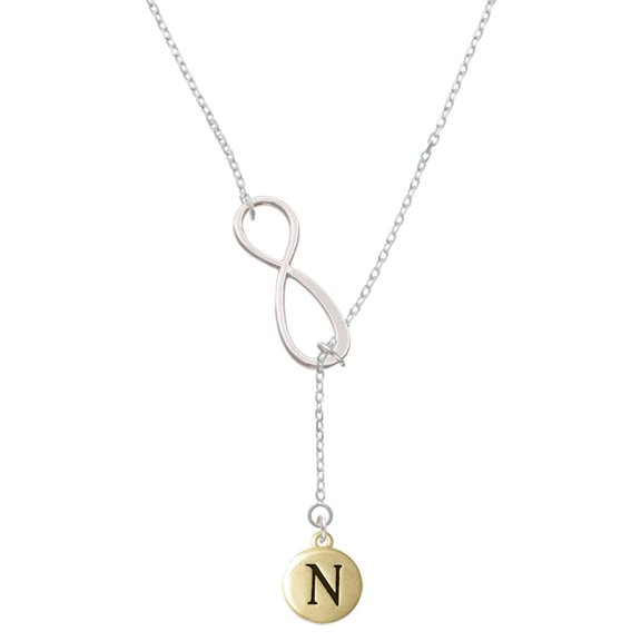 Delight Jewelry Goldtone Capital Letter - N - Pebble Disc - Silver tone Elegant Infinity Lariat Necklace