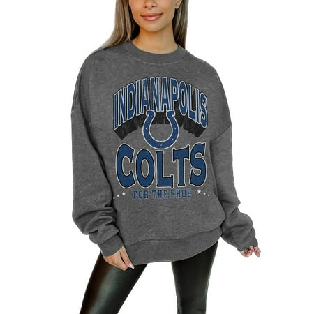 Women's Gameday Couture Charcoal Indianapolis Colts Oversized Long Weekend Premium Fleece Drop Shoulder Pullover