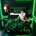thumbnail image 3 of meiyoeat Neon Honeycomb Pattern Twin Comforter Sets for Boys Girls, Geometric Hexagon Bedding Set, Green, Black Reversible 2pcs, 1 Comforter and 1 Pillowcase, 3 of 6