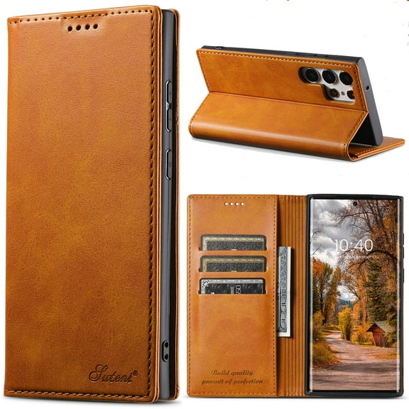 for Samsung Galaxy S24 Ultra Business Wallet Case, with [RFID Blocking] Card Slots Stand Strong Magnetic PU Leather Flip Fold Protective Phone Case for Samsung Galaxy S24 Ultra,Yellow