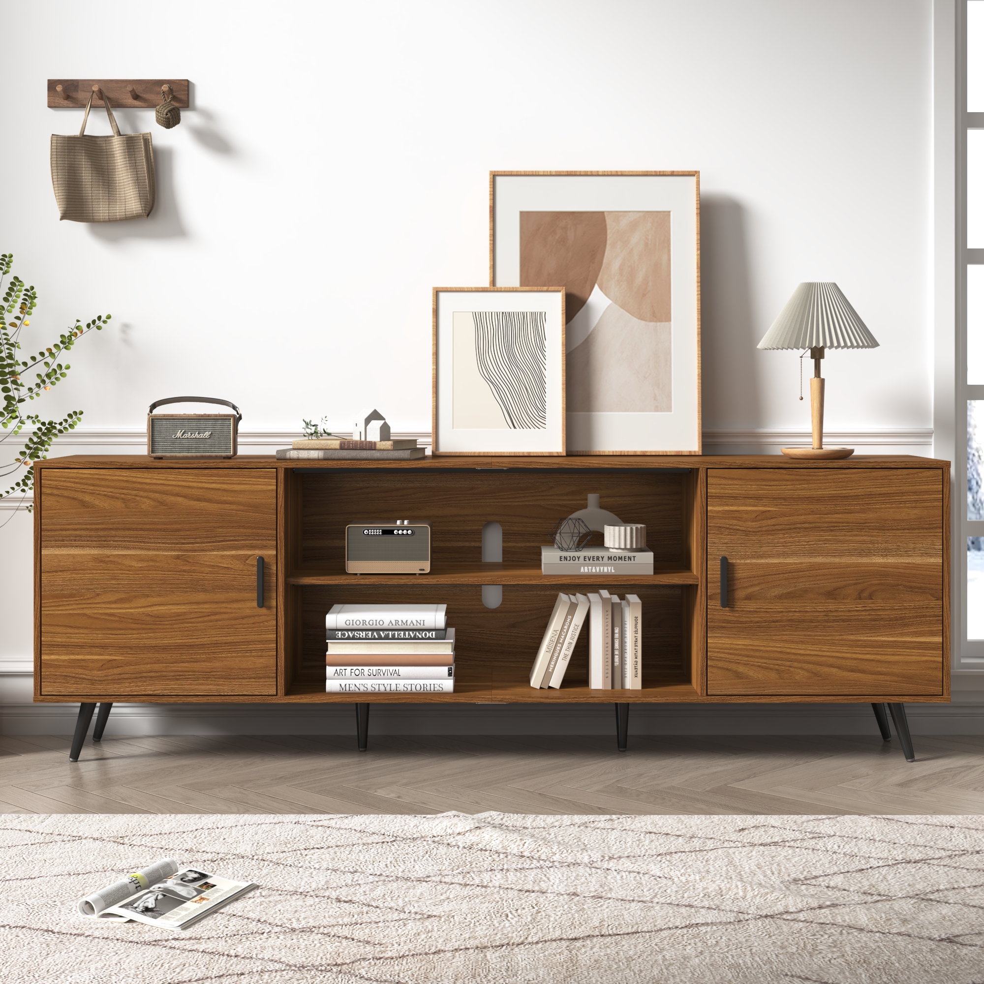 ChVans 80 Inch Mid Century Modern TV Stand for TVs up to 90 inches, Wood TV Stand with Storage, Entertainment Center for Living Room Bedroom, TV Media Console
