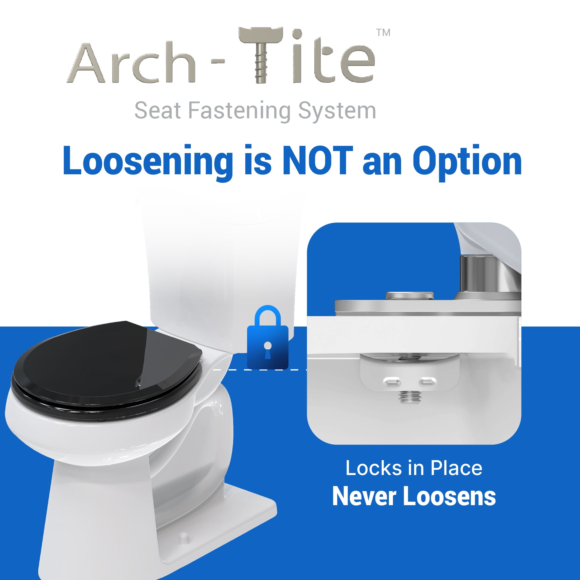 Topseat TSPRE999R Pro Elite Heavy-Duty Wood Toilet Seat Round, Black, Magnetic Quick-Release Easy-Clean and Change, HushMotion Soft Close, StainShield High-Gloss Finish, Arch-Tite Secure Fit
