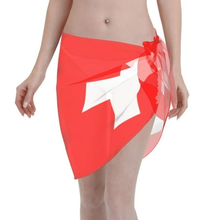 Womens Swiss Flag Coverups Beach Short Sarong Sheer Chiffon Cover Up Bikini Wraps