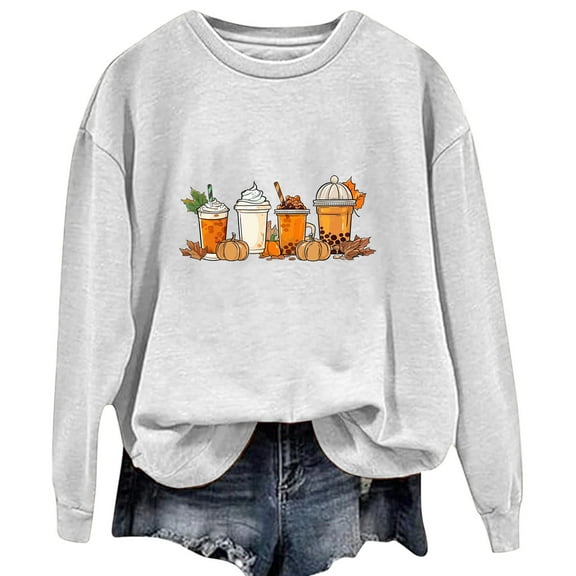 WREESH Women's Crewneck Sweatshirts Fashion Ice Cream Printing Pullover Casual Loose Fall Tops for Women 2025 White