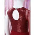 thumbnail image 6 of TiaoBug Kids Girls Lyrical Ballet Dance Dress Sequins Asymmetrical Flowy Skirted Leotard Skating Dancewear Burgundy 8, 6 of 7