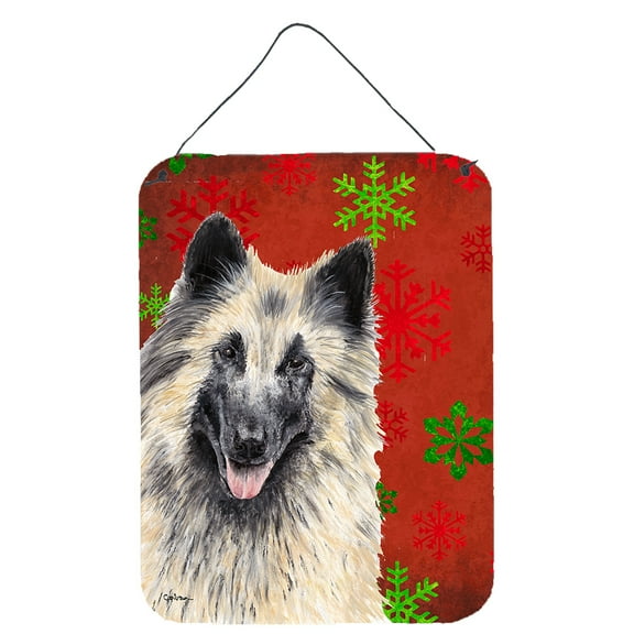 Belgian Tervuren Red and Green Snowflakes Holiday Christmas Wall or Door Hanging Prints