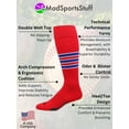 thumbnail image 2 of Dugout 3 Stripe Baseball Socks (Scarlet/Royal/White, Medium), 2 of 2