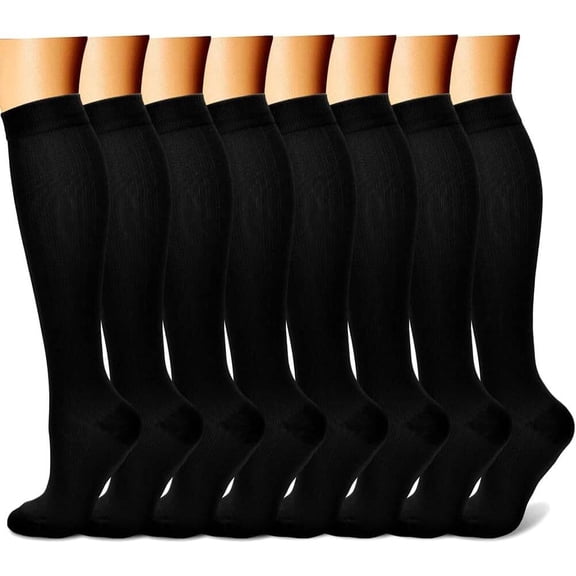 8 Pairs Compression Calf Socks for Men & Women - 15-20mmHg Knee-High,Athletic Support,Running,Travel & Daily Wear