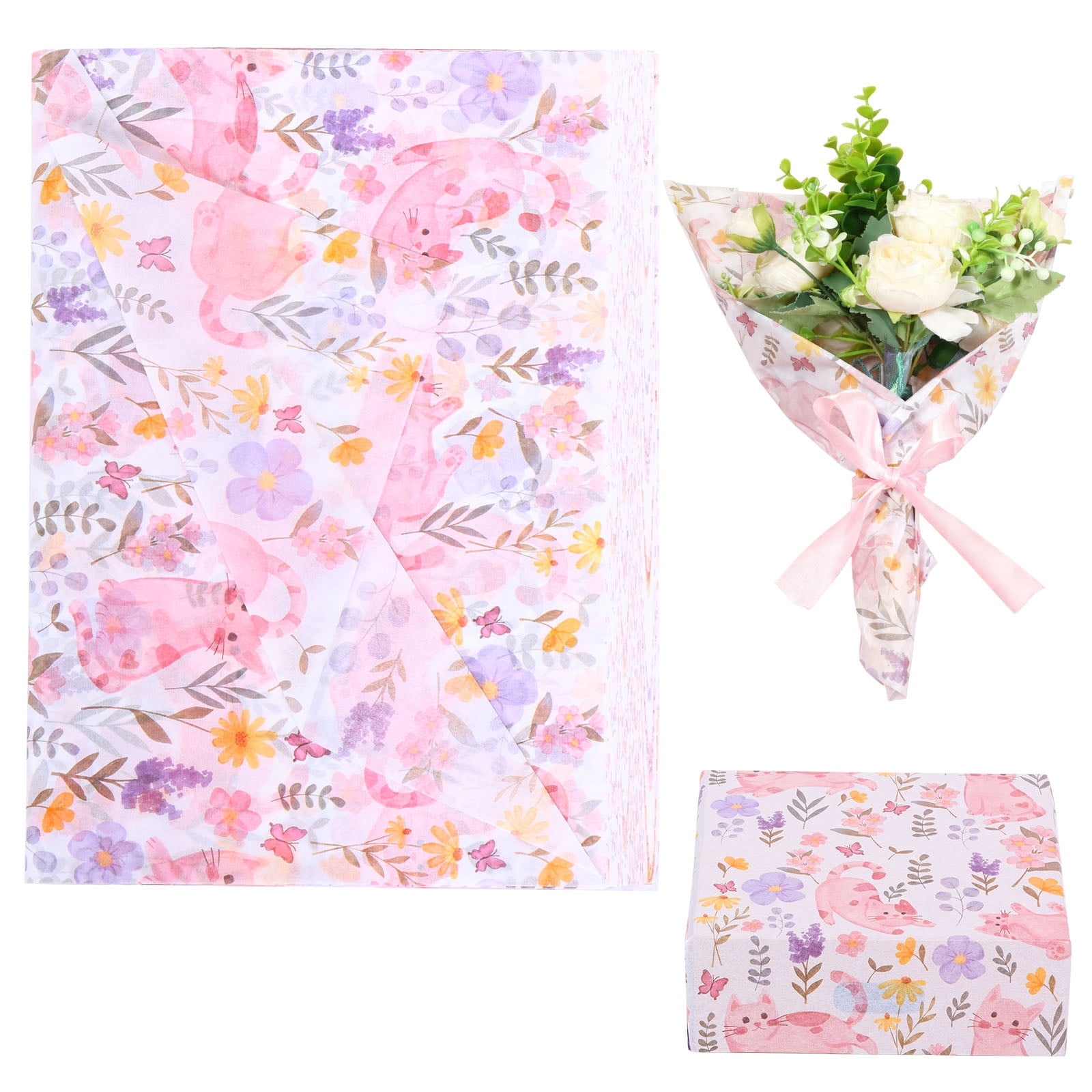 Atopoler 200 Sheet Cartoon Tissue Paper,Cute Animal Floral Preasent Wrap Tissue Paper for Wrapping Crafting Packing,20 x 14 inches,Pink Color