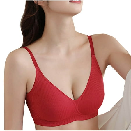 Gnurob Womens Smooth Wireless Bra Seamless Brassiere Lightly Lined Cups Bras Push Up Bralettes Cozy Raceback Bralette Full-Coverage Underwear Clearance Saving Wine Medium