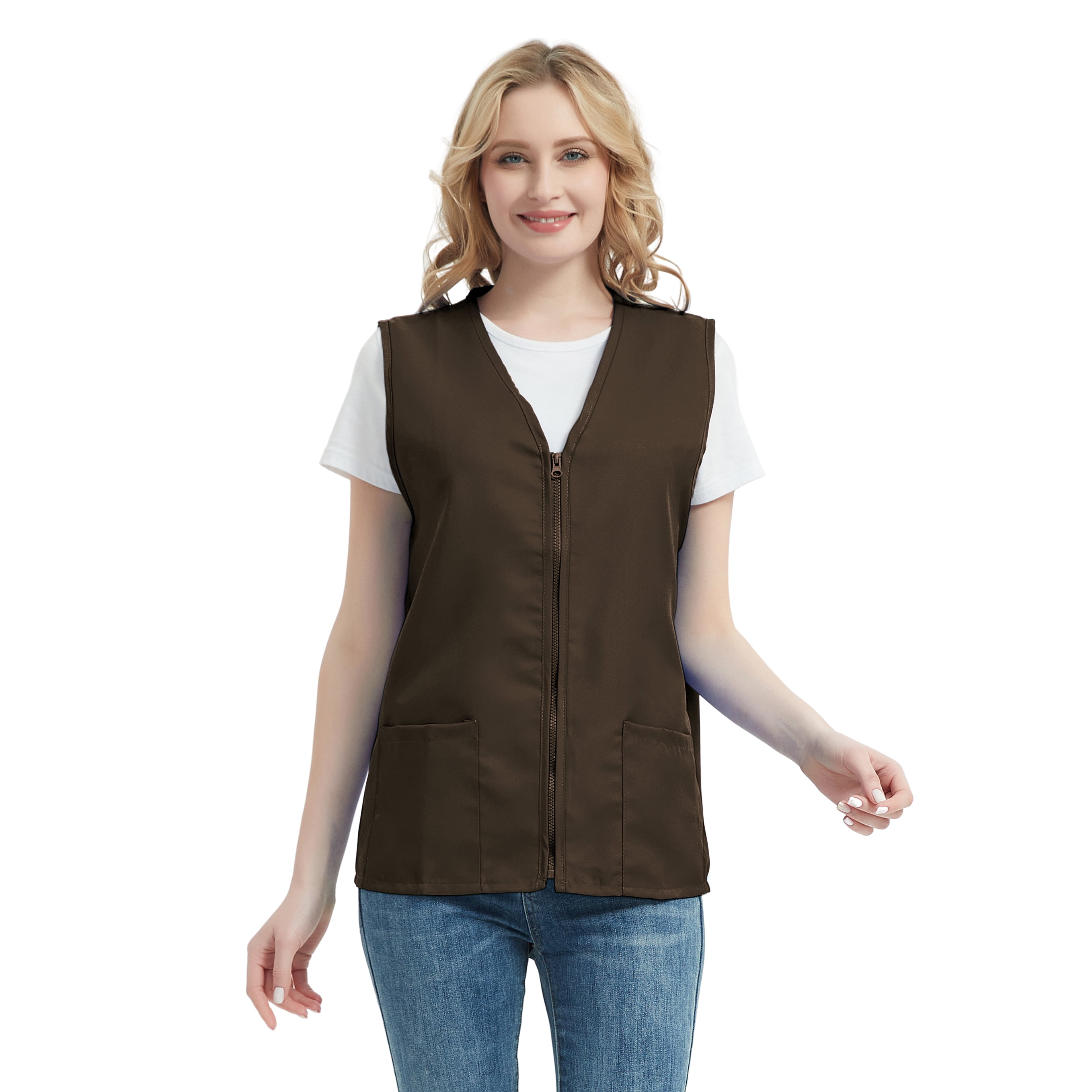 TOPTIE 5 Pack Volunteer Vest Waiter Bartender Work Uniform, Supermarket Clerk Workwear-Coffee-L
