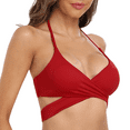 thumbnail image 2 of Hilor Women's Push Up Halter Bandage Bikini Top Criss Cross Wrap Bathing Suits, 2 of 7