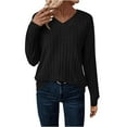 thumbnail image 5 of Women's V Neck Knitted T-Shirt Tops Blouses Long Sleeve Loose Fit Solid Color Plain Soft Casual Daily Wear Business Office Vacation Fashion Essential Gift for Women | Aestivo,Black L, 5 of 9