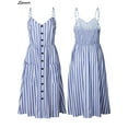 thumbnail image 3 of Spencer Women's Dress V Neck Floral Bohemian Spaghetti Straps Boho Tie Front Button Down Midi Dress with Pockets "Stripe Blue,2XL", 3 of 5
