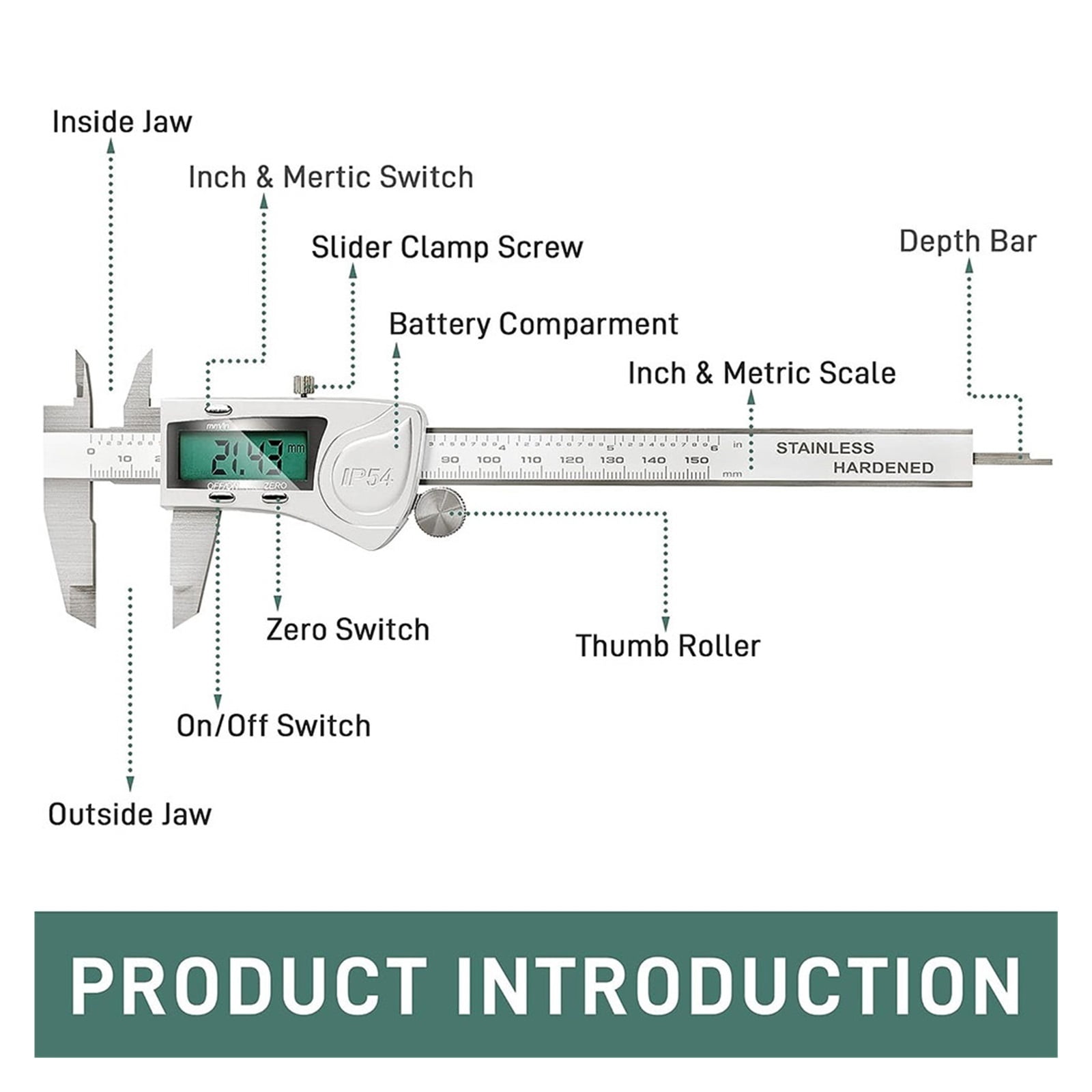 150/200/300 Mm Electronic Digital Vernier Calipers IP54 Water Resistant Measuring Tool Waterproof Stainless Steel Caliper ,Accurate Measurement