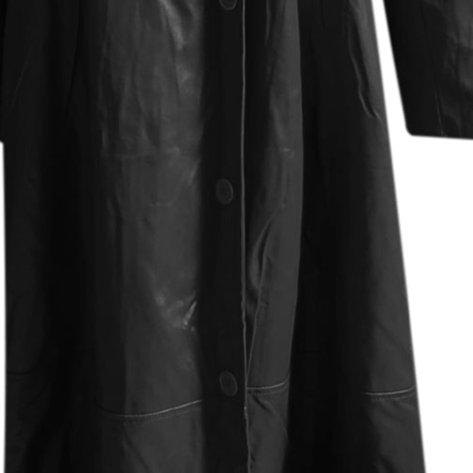 RYRJJ Mens Gothic Long Trench Coat Plus Size Classic Notch Lapel Solid Long Faux Leather Coat Casual Cool Men Motocycle Jackets(Black,XXL)