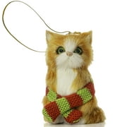 Ornativity Christmas Mini Cat Ornament - Furry Orange Kitten with Scarf Holiday Tree Hanging Decoration