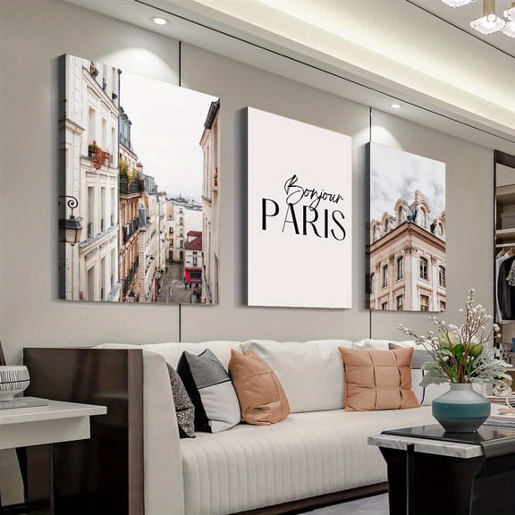 3pcs Wooden Framed Paris Wall Art, Architectural Photography, France Print Wall Painting, Creative Canvas Poster, Waterproof Canvas Wall Art, Artwork Wall Painting for Gifts, Bedroom, Living Room Wa