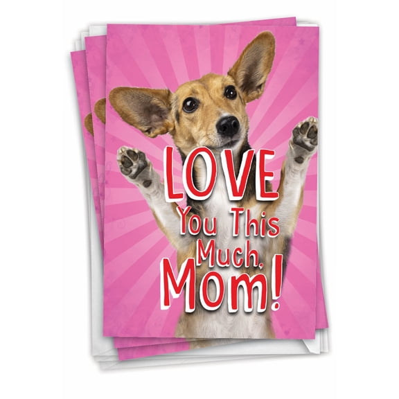 NobleWorks Pack of 3 Mother's Day Greeting Cards with Envelopes (1 Design, 3 Each) Pup Love You This Much C10399MDG-C3x1