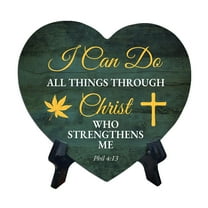 I Can Do All Things Through Christ Who Strengthens Me Phil 4:13 Heart Table Sign with Acrylic Stand (6x5") | Religious Home Decor