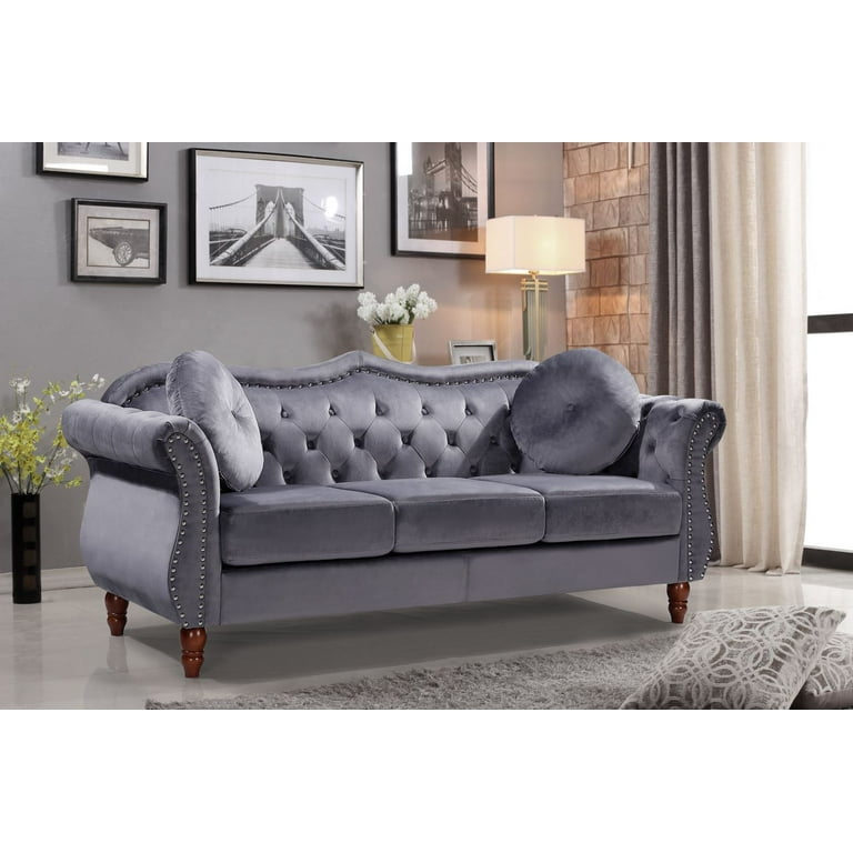 Uspridefurniture Tommy 2Pcs Chesterfield Velvet Living Room Set Gray Walmart