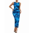 thumbnail image 3 of Women'S Sleeveless Summer Wedding Guest Dress Bodycon Floral Mesh Ruched Cocktail Maxi Dresses Blue S, 3 of 9