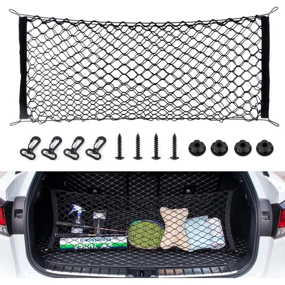 GoXteam Cargo Net Stretchable, Adjustable Elastic Trunk Mesh Nets with Metal Hook Universal for SUV, Jeep, Trucks, Car Exterior Accessories for Secure Storage (35.4x15.7 inch)
