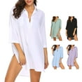 thumbnail image 5 of Deep V Neck Fashion Beach Sun Protection Cover Up Swimsuit Chiffon Shirt Dress, 5 of 11