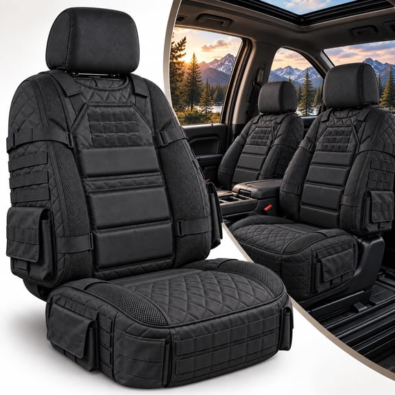 Military-Style Auto Seat Protectors, Tactical Car Seat Cover Organizer, Heavy-Duty Full Protection Cushion for Pickup Trucks, SUVs and Cars