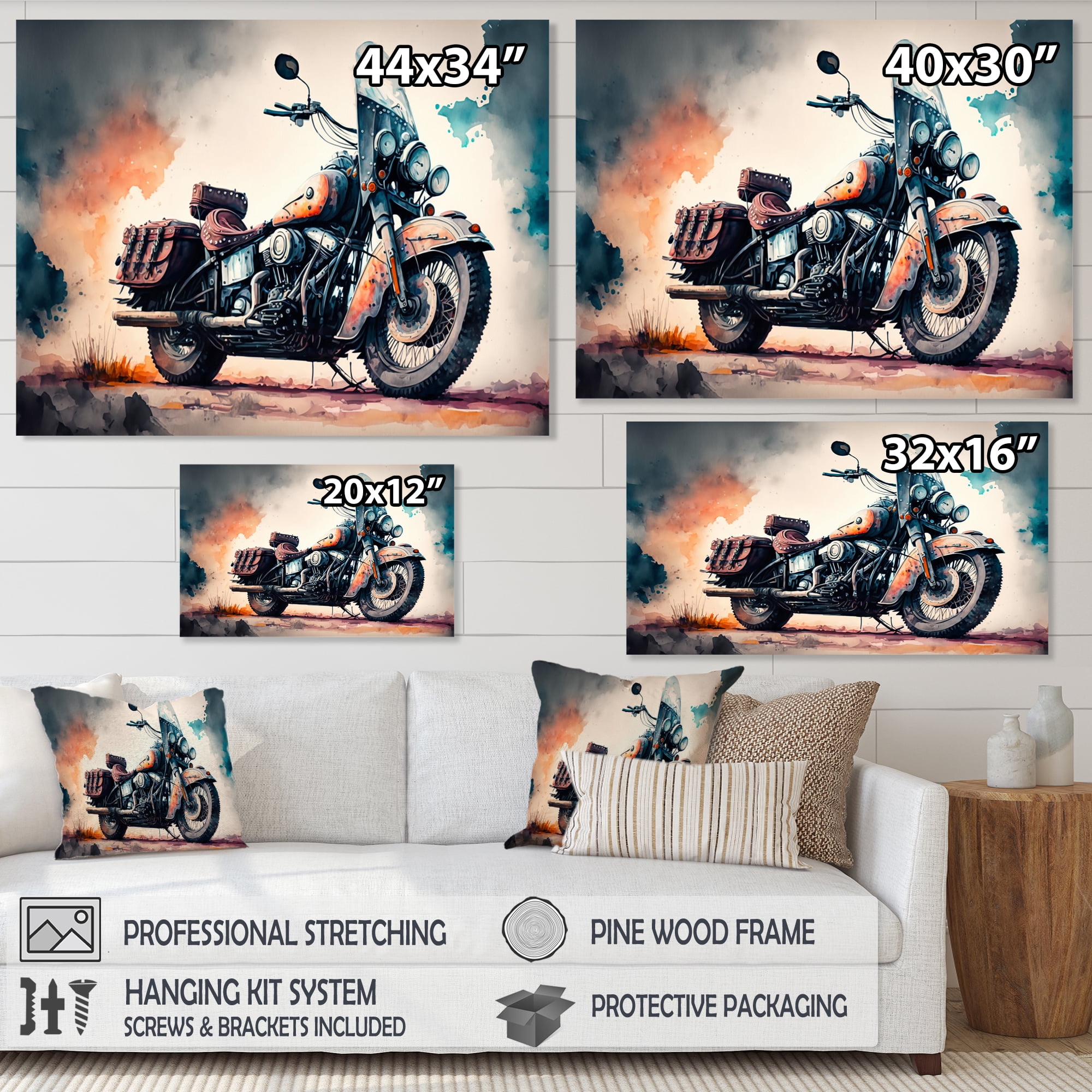 Designart Motorcycle Parked In The Desert I Canvas Wall Art