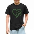 thumbnail image 6 of Girls St Patrick's Day T-Shirt Shamrock Heart Print Short Sleeve Cotton Tee Black Cute Top for Kids Kids Holiday Casual Outfit,Size 4 T, 6 of 9