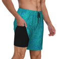 thumbnail image 2 of Sigee Blue Green Glitter Print Mens Swim Trunks with Compression Liner Quick Dry Swim Stretch Beach Shorts with Pockets,S-3XL, 2 of 7